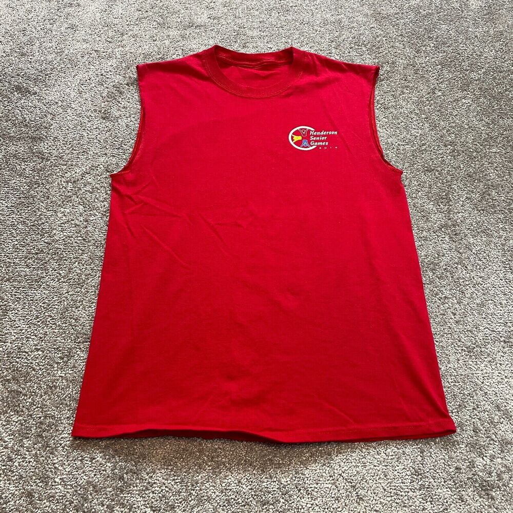 Unbranded Shirt Adult Small Red Cut Off Sleeves Tank Henderson Senior Games Logo